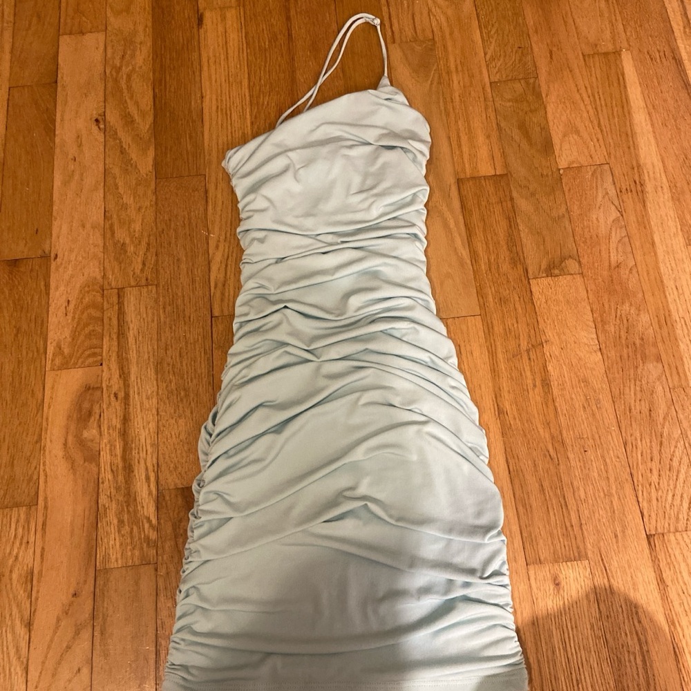 Elegant Light Blue Ruched Dress